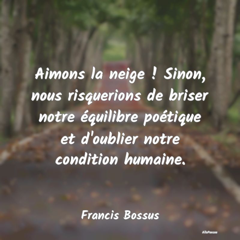 Aimons la neige ! Sinon, nous risquerions de brise...