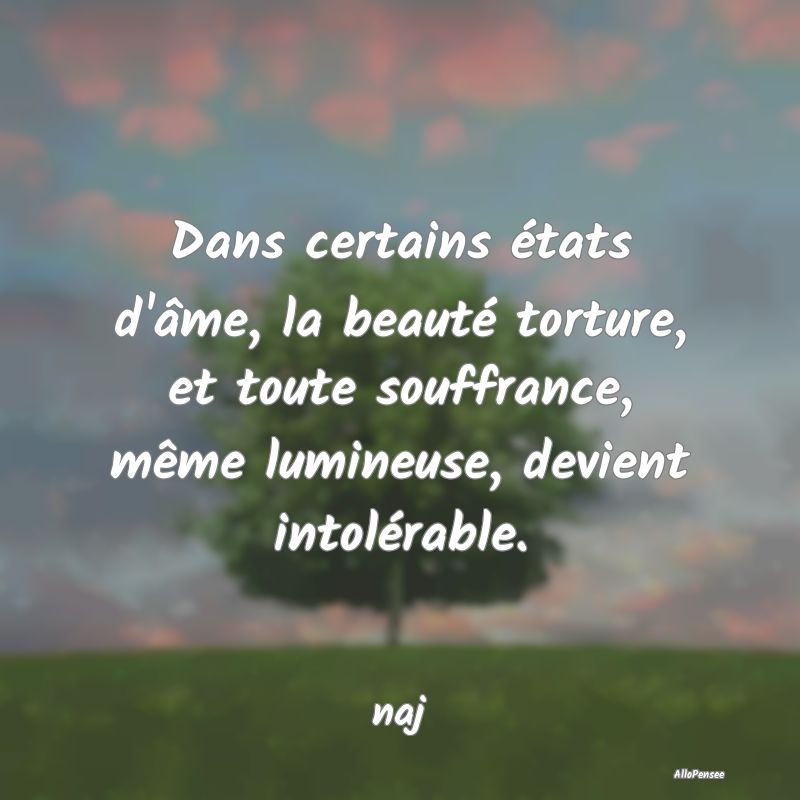 Dans certains états d'âme, la beauté torture, e...