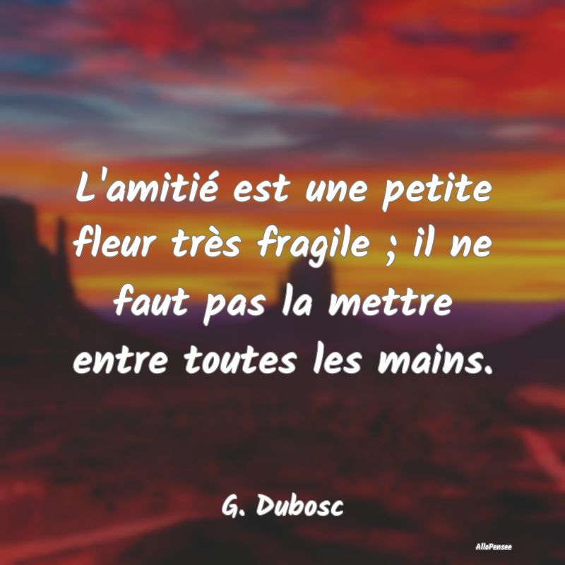 L'amitié est une petite fleur très fragile ; il ...