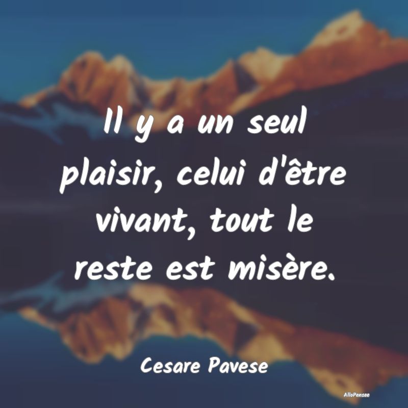 Citation Plaisir - Il y a un seul plaisir, celui d'être vivant, tout...